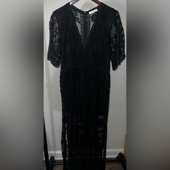 Socialite Black Sheer Lace Romper / Maxi Dress Overlay - Picture 3 of 7